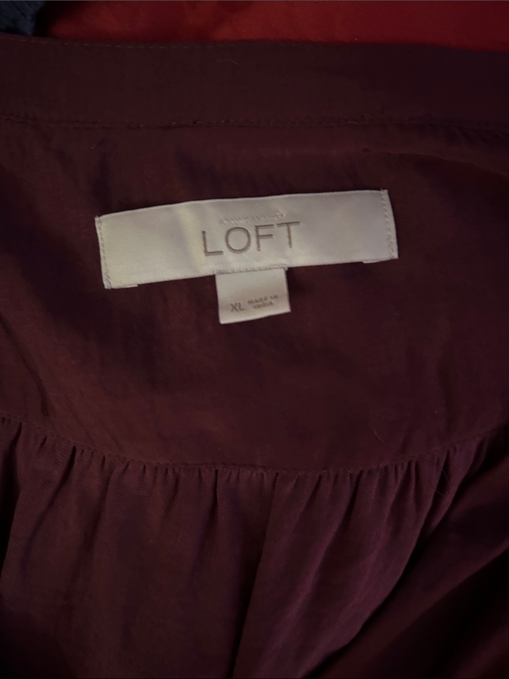 LOFT Burgundy Split-Neck Long Sleeve Blouse - Picture 2 of 2